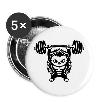 Muskel Igel stemmt schwere Hantel - Buttons groß 56 mm (5er Pack) - Weiß - Vorne