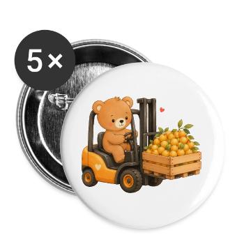 Ours avec des prunes mirabelles sur le chariot élévateur - Lot de 5 grands badges (56 mm) - blanc - Devant