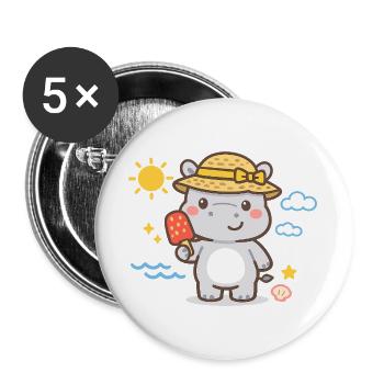 Hippopotamus on the beach with sorbet - Buttons large 2.2''/56 mm (5-pack) - white - Front