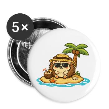 Coconut Beach Hedgehog with Sunglasses - Buttons large 2.2''/56 mm (5-pack) - white - Front