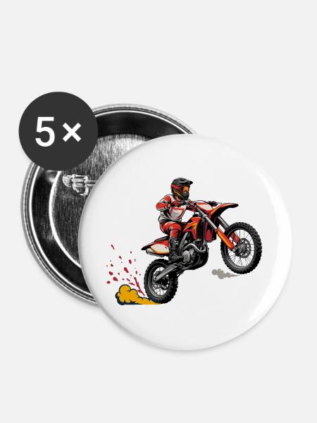 Motocross Sprung Illustration - Buttons groß 56 mm (5er Pack) - Weiß