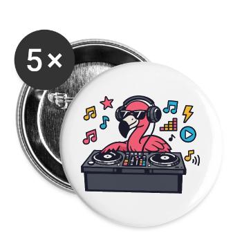 DJ flamant en style platine - Lot de 5 grands badges (56 mm) - blanc - Devant