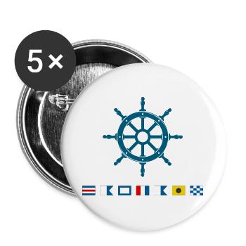 Capitaine Maritime Steering Wheel Sailor Design - Lot de 5 grands badges (56 mm) - blanc - Devant