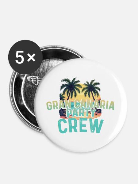 Gran Canaria Party Crew - Buttons groß 56 mm (5er Pack) - Weiß