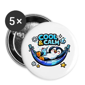 Cool & Calm Pinguin Entspannt - Buttons groß 56 mm (5er Pack) - Weiß - Vorne