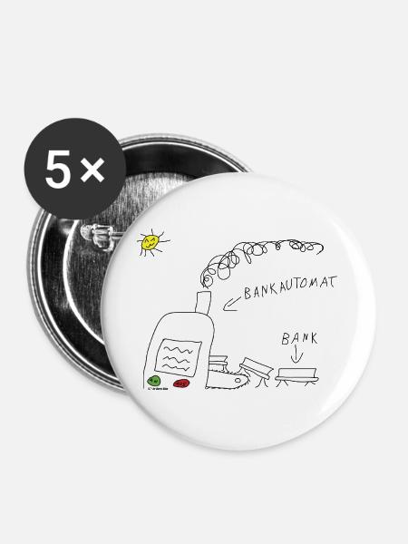 Bankautomat Comic - Buttons groß 56 mm (5er Pack) - Weiß