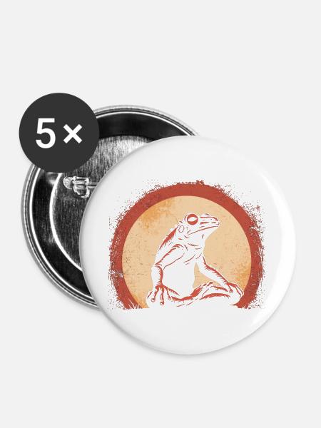 Namaste Yoga Frosch Meditation Retro - Buttons groß 56 mm (5er Pack) - Weiß