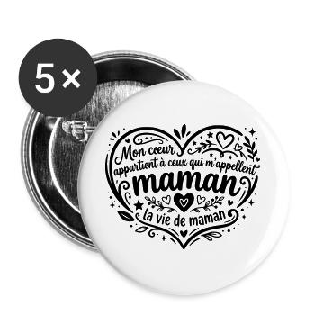 la vie de maman - Lot de 5 grands badges (56 mm) - blanc - Devant