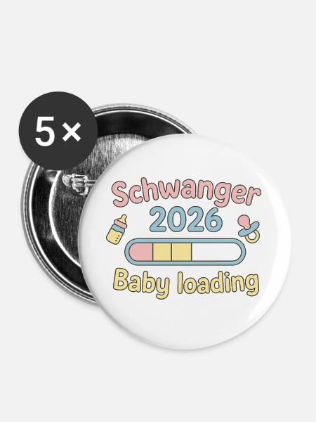 Schwanger 2026 Baby Loading Design - Buttons groß 56 mm (5er Pack) - Weiß