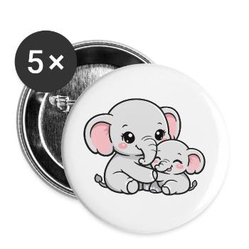 Elefantenmutter kuschelt mit ihrem kleinen Baby - Buttons groß 56 mm (5er Pack) - Weiß - Vorne