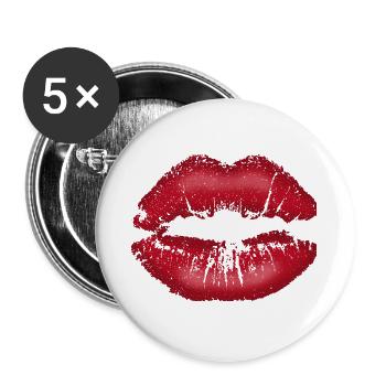 Küss mich! Kussmund mit Lippenstift Lippe Spruch - Buttons groß 56 mm (5er Pack) - Weiß - Vorne