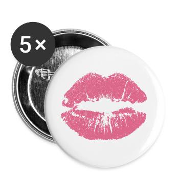 Kissing mouth with lipstick lip imprint pink - Buttons large 2.2''/56 mm (5-pack) - white - Front