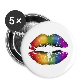 Lippe Kussmund mit Lippenstift LGBTQ Regenbogen - Buttons groß 56 mm (5er Pack) - Weiß - Vorne