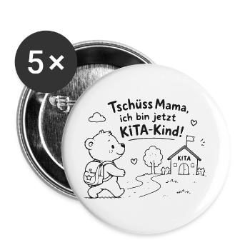 Kita Abschied Abenteuer Bär - Buttons groß 56 mm (5er Pack) - Weiß - Vorne