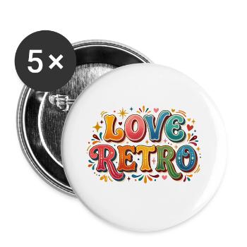 Ich liebe Retro im Retro-Stil - Buttons groß 56 mm (5er Pack) - Weiß - Vorne