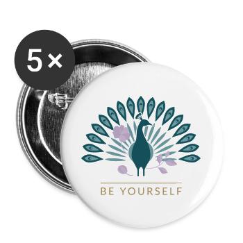 Peacock Be Yourself Emblem - Buttons groß 56 mm (5er Pack) - Weiß - Vorne