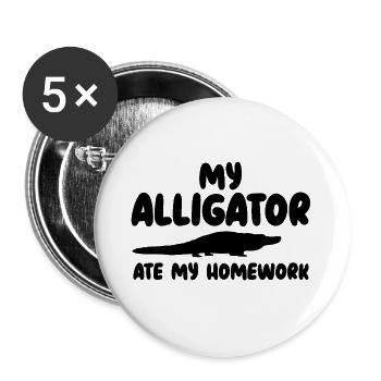Alligator Silhouette Reptil - Buttons groß 56 mm (5er Pack) - Weiß - Vorne