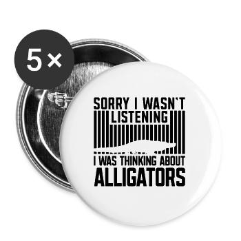Alligator Silhouette Reptil - Buttons groß 56 mm (5er Pack) - Weiß - Vorne