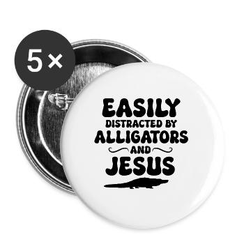 Alligatoren und Jesus - Buttons groß 56 mm (5er Pack) - Weiß - Vorne