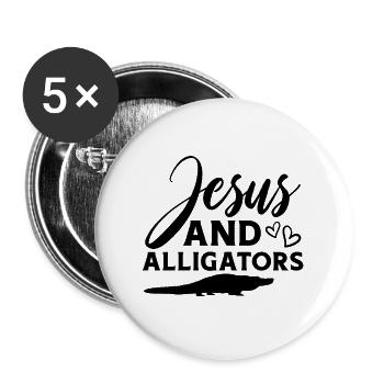 Jesus Alligatoren - Buttons groß 56 mm (5er Pack) - Weiß - Vorne