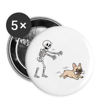 Halloween, Französische Bulldogge, Skelett - Buttons groß 56 mm (5er Pack) - Weiß - Vorne
