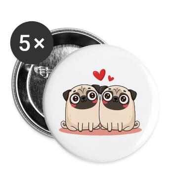 Mopspaar Mops - Buttons groß 56 mm (5er Pack) - Weiß - Vorne