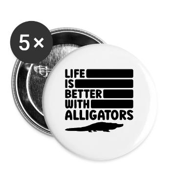 Alligator Silhouette Reptilienfan - Buttons groß 56 mm (5er Pack) - Weiß - Vorne