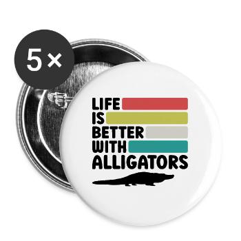 Alligator Retro Reptilienfan - Buttons groß 56 mm (5er Pack) - Weiß - Vorne