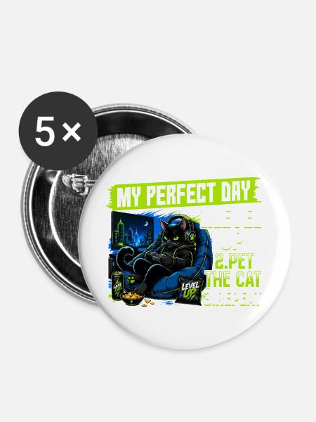 Gamer Gaming Cat Video Game - Buttons groß 56 mm (5er Pack) - Weiß