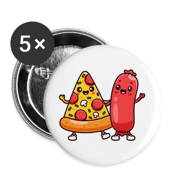 Pizzastück und Wurstfreunde - Buttons groß 56 mm (5er Pack) - Weiß - Vorne