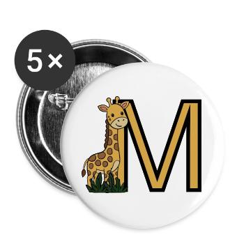 Giraffen M Initialen Design - Buttons groß 56 mm (5er Pack) - Weiß - Vorne