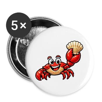 Krebs mit Muschel - Buttons groß 56 mm (5er Pack) - Weiß - Vorne