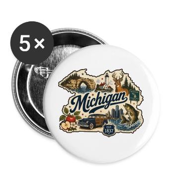 Michigan Great Lakes Vintage-Reiseaufkleber - Buttons groß 56 mm (5er Pack) - Weiß - Vorne
