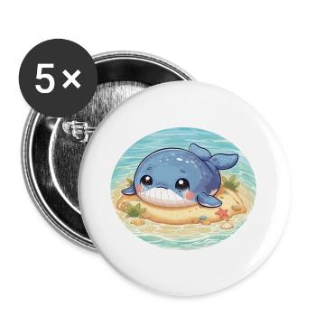Wal auf Sandbank im Meer - Buttons groß 56 mm (5er Pack) - Weiß - Vorne