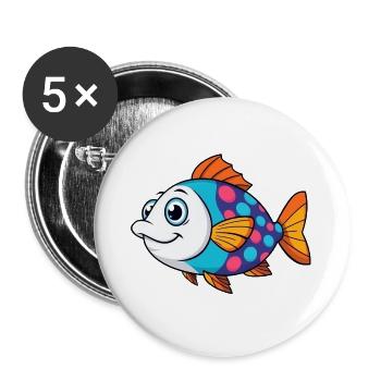 Bunter Tropischer Fisch - Buttons groß 56 mm (5er Pack) - Weiß - Vorne