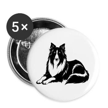 Collie-Hundelegen - Buttons groß 56 mm (5er Pack) - Weiß - Vorne