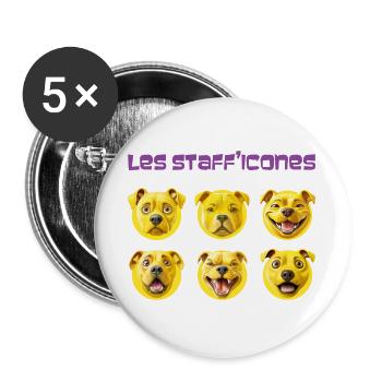 Les stafficones - 053  - Lot de 5 grands badges (56 mm) - blanc - Devant