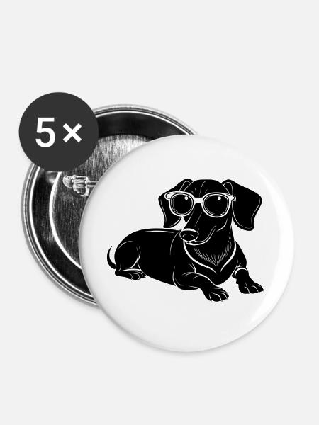 Dachshund Weiner Hunde-Lege-Sonnenbrille - Buttons groß 56 mm (5er Pack) - Weiß