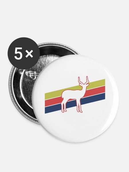 Antilope Retro Streifen – Safari Wildtier - Buttons groß 56 mm (5er Pack) - Weiß
