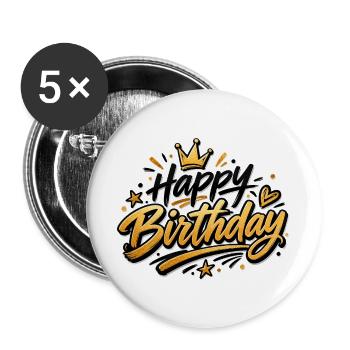 Happy Birthday - Buttons large 2.2''/56 mm (5-pack) - white - Front