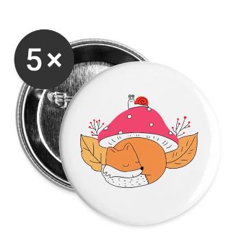 Cute fox sleeping under mushroom autumn - Buttons large 2.2''/56 mm (5-pack) - white - Front
