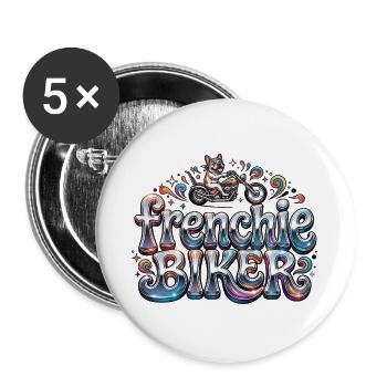 Frenchie biker - 004 - Buttons large 2.2''/56 mm (5-pack) - white - Front