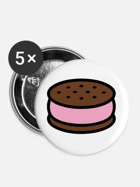 Eissandwich Keks Grafik - Buttons groß 56 mm (5er Pack) - Weiß