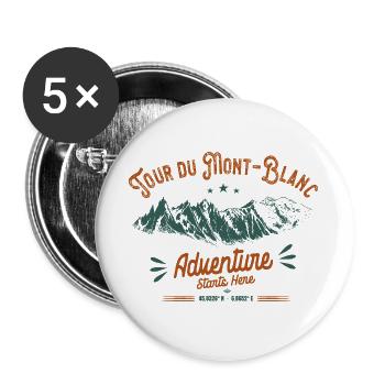 Tour du Mont-Blanc TMB Adventure Randonnée Alpes - Lot de 5 grands badges (56 mm) - blanc - Devant