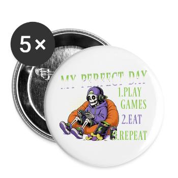 Skeleton Gamer Gaming Halloween - Buttons groß 56 mm (5er Pack) - Weiß - Vorne