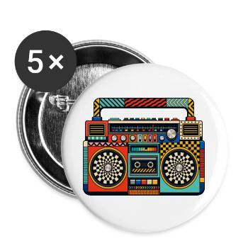 Retro Boombox – 80er Jahre Ghettoblaster - Buttons groß 56 mm (5er Pack) - Weiß - Vorne