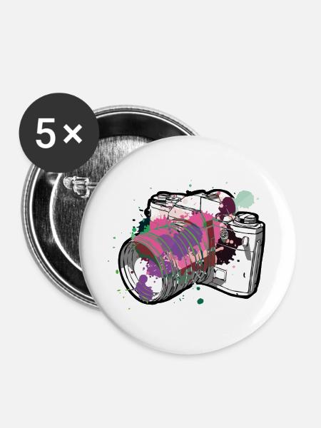 Farb-Splash-Kamera - Buttons groß 56 mm (5er Pack) - Weiß