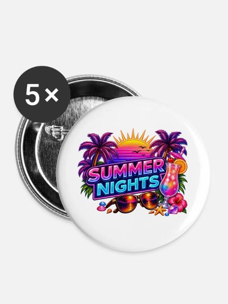 Sommernächte Neon-Tropen - Buttons groß 56 mm (5er Pack) - Weiß