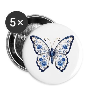 Blue Blossom Butterfly Motif - Buttons large 2.2''/56 mm (5-pack) - white - Front