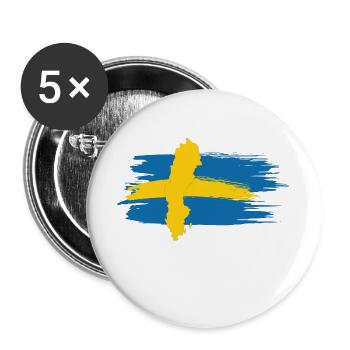 Schweden – Blau Gelb Landkarte Brush Design - Buttons groß 56 mm (5er Pack) - Weiß - Vorne